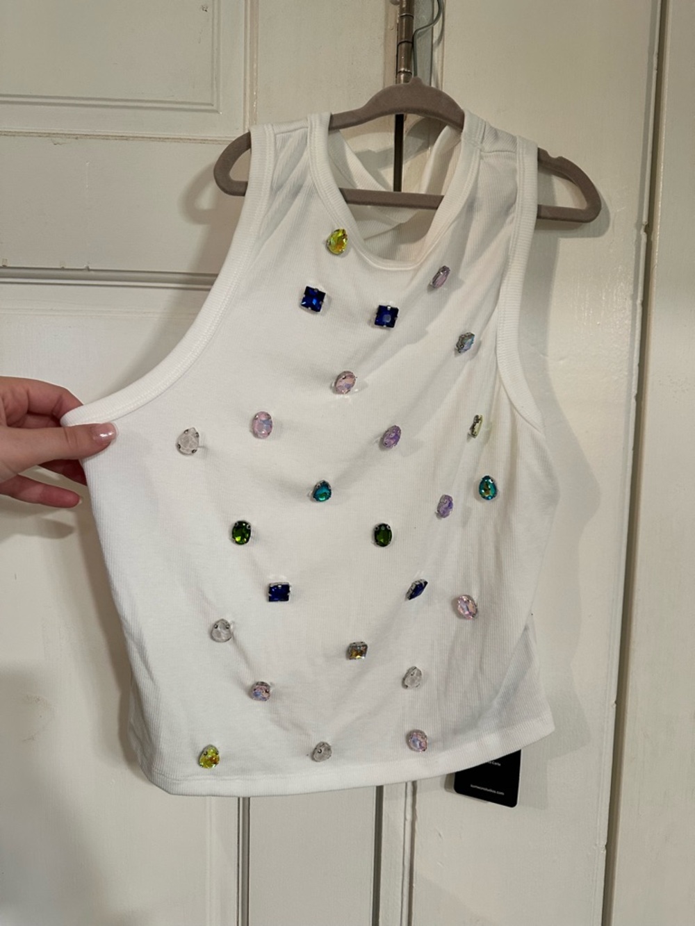NWT Embellished White Tank Top with Multicolor Gems from Shein